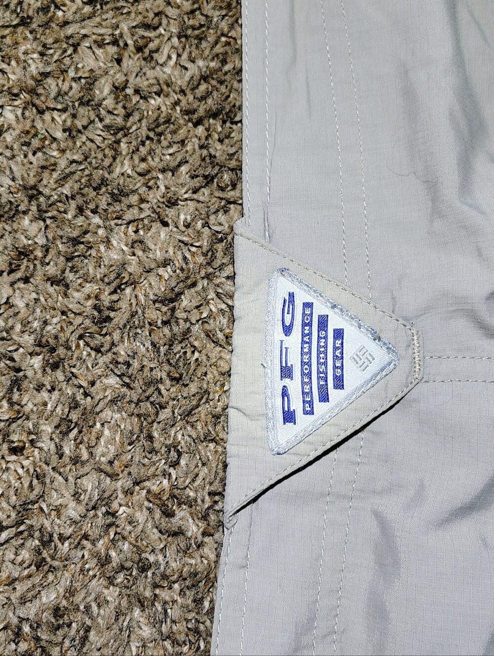 Columbia Light Gray PFG Performance Waterproof Pantswith Blue Logo Patch - Picture 2 of 4